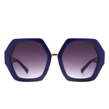 Load image into Gallery viewer, Sunglasses Royal Blue Geometric Hexagon Oversized
