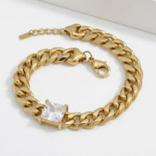 Load image into Gallery viewer, Gold 18K Steel Princess CZ Cuban Chain Bracelet
