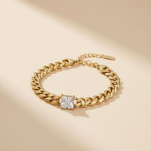 Load image into Gallery viewer, Gold 18K Steel Princess CZ Cuban Chain Bracelet
