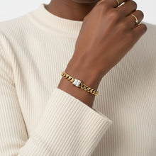 Load image into Gallery viewer, Gold 18K Steel Princess CZ Cuban Chain Bracelet
