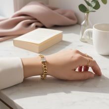 Load image into Gallery viewer, Gold 18K Steel Princess CZ Cuban Chain Bracelet
