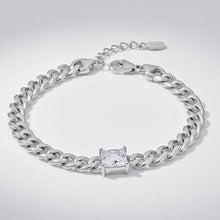 Load image into Gallery viewer, Silver Steel Princess CZ Cuban Chain Bracelet
