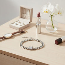 Load image into Gallery viewer, Silver Steel Princess CZ Cuban Chain Bracelet
