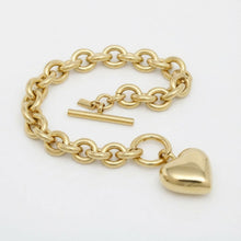 Load image into Gallery viewer, Gold 18K Steel Toggle Heart Rolo Chain Bracelet
