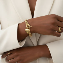 Load image into Gallery viewer, Gold 18K Steel Toggle Heart Rolo Chain Bracelet
