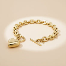 Load image into Gallery viewer, Gold 18K Steel Toggle Heart Rolo Chain Bracelet
