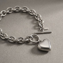 Load image into Gallery viewer, Silver Steel Toggle Heart Rolo Chain Bracelet
