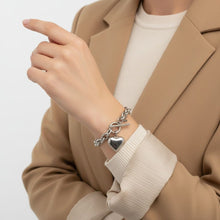 Load image into Gallery viewer, Silver Steel Toggle Heart Rolo Chain Bracelet
