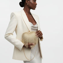 Load image into Gallery viewer, Clutch Gold Rhinestone Fringe Heart Hardcase Bag
