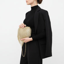 Load image into Gallery viewer, Clutch Gold Rhinestone Fringe Heart Hardcase Bag
