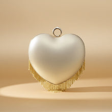 Load image into Gallery viewer, Clutch Gold Rhinestone Fringe Heart Hardcase Bag
