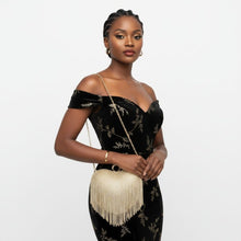 Load image into Gallery viewer, Clutch Gold Rhinestone Fringe Heart Hardcase Bag
