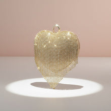 Load image into Gallery viewer, Clutch Gold Rhinestone Fringe Heart Hardcase Bag
