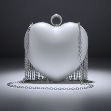 Load image into Gallery viewer, Clutch Silver Rhinestone Fringe Heart Hardcase Bag

