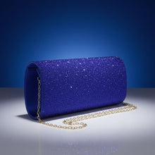 Load image into Gallery viewer, Clutch XLong Blue Rhinestone Flap Evening Bag
