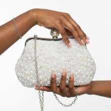 Load image into Gallery viewer, White Pearl Hand Sewn Bridal Clutch Evening Bag
