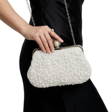 Load image into Gallery viewer, White Pearl Hand Sewn Bridal Clutch Evening Bag
