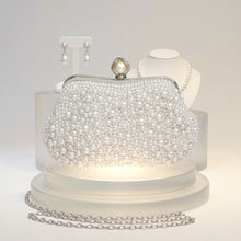 Load image into Gallery viewer, White Pearl Hand Sewn Bridal Clutch Evening Bag
