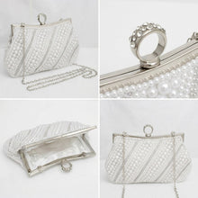 Load image into Gallery viewer, White Pearl Rhinestone Hand Sewn Evening Clutch
