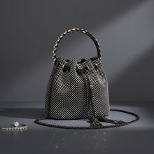Load image into Gallery viewer, Bucket Bag Black Rhinestone Mesh Crystal Clutch
