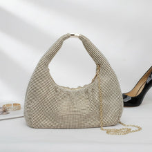 Load image into Gallery viewer, Clutch Premium Gold Rhinestone Mesh Hobo Bag
