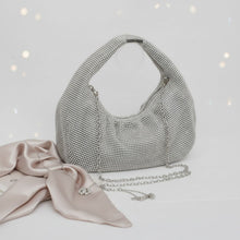 Load image into Gallery viewer, Clutch Premium Silver Rhinestone Mesh Hobo Bag
