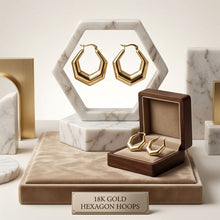 Load image into Gallery viewer, Hoop 18K Gold Stainless Steel Hexagon Earrings
