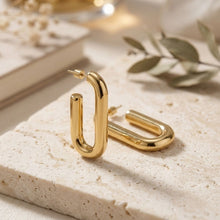 Load image into Gallery viewer, Open Hoop 18K Gold Stainless Oval Tube Earrings

