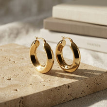 Load image into Gallery viewer, Hoop 18K Gold Stainless Steel Beveled Earrings
