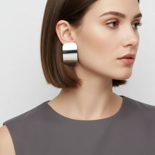 Load image into Gallery viewer, Stainless Steel Curved Rectangle Disc Earrings
