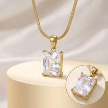 Load image into Gallery viewer, 18k Gold Steel Radiant Cut CZ Pendant Necklace
