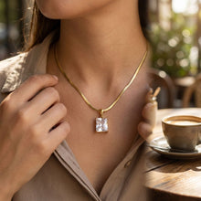 Load image into Gallery viewer, 18k Gold Steel Radiant Cut CZ Pendant Necklace
