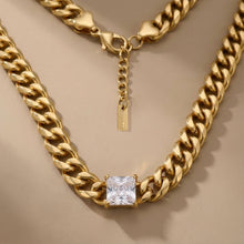 Load image into Gallery viewer, Gold 18K Steel Princess CZ Cuban Chain Necklace

