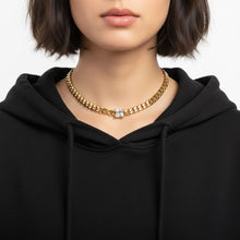 Load image into Gallery viewer, Gold 18K Steel Princess CZ Cuban Chain Necklace
