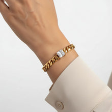 Load image into Gallery viewer, Gold 18K Steel Princess CZ Cuban Chain Bracelet
