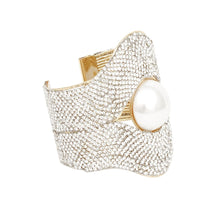 Load image into Gallery viewer, Cuff Gatsby Era Ornate Stone Pearl Gold Bracelet
