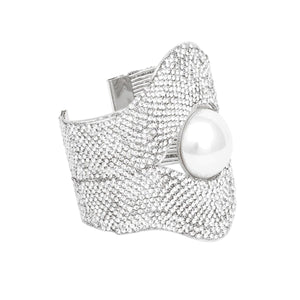Cuff Gatsby Era Ornate Stone Pearl Silver Bracelet