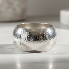 Load image into Gallery viewer, Bangle Hammered Silver Wide High Fashion Bracelet
