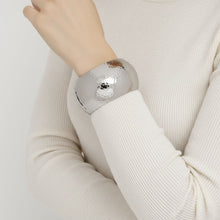 Load image into Gallery viewer, Bangle Hammered Silver Wide High Fashion Bracelet
