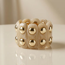 Load image into Gallery viewer, Stretch Vintage Beige Resin and Gold Stud Bracelet
