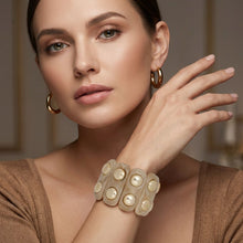 Load image into Gallery viewer, Stretch Vintage Beige Resin and Gold Stud Bracelet
