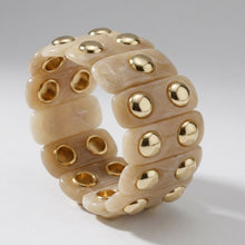 Load image into Gallery viewer, Stretch Vintage Beige Resin and Gold Stud Bracelet
