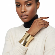 Load image into Gallery viewer, Long Cuff Gold Metal Stripe Embossed Bracelet
