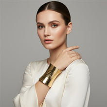 Load image into Gallery viewer, Long Cuff Gold Metal Stripe Embossed Bracelet
