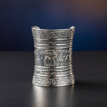 Load image into Gallery viewer, Long Cuff Silver Metal Elephant Embossed Bracelet
