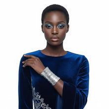 Load image into Gallery viewer, Long Cuff Silver Metal Elephant Embossed Bracelet
