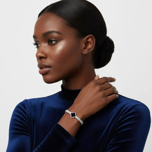 Load image into Gallery viewer, Tennis Silver CZ Baguette Black Quatrefoil Bracelet
