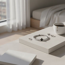 Load image into Gallery viewer, Tennis Silver CZ Baguette Black Quatrefoil Bracelet
