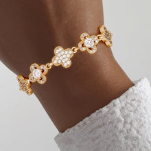 Load image into Gallery viewer, Tennis Bracelet Gold Brass CZ Clover Link Chain
