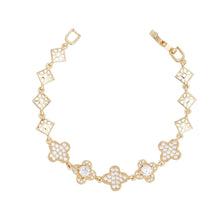 Load image into Gallery viewer, Tennis Bracelet Gold Brass CZ Clover Link Chain
